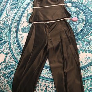 TAHARI brown satteen like material top & pants